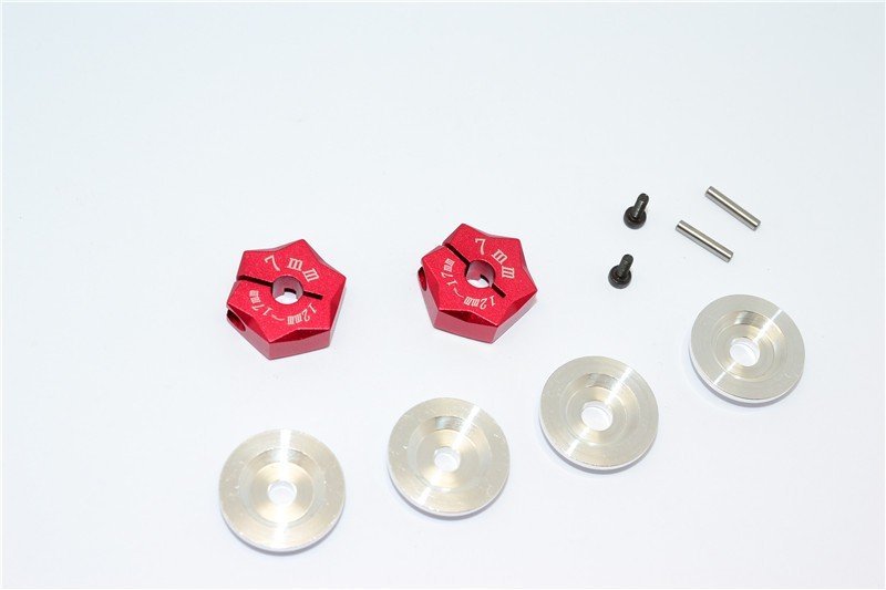 GPM Alu Wheel Hex Adapter 14mm X 12mm – 4-teiliges Set In Rot | Für RC-Car Modellbau