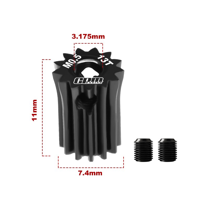 40Cr Steel Motor Gear 13T ( Module:0.5mm, Motor Tooth Diameter:3.175mm) - GPM MG313T/0.5M