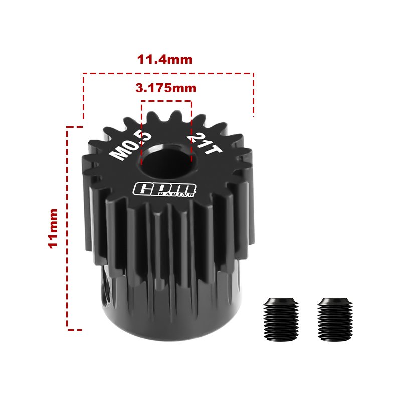 40Cr Steel Motor Gear 21T ( Module:0.5mm, Motor Tooth Diameter:3.175mm) - GPM MG321T/0.5M