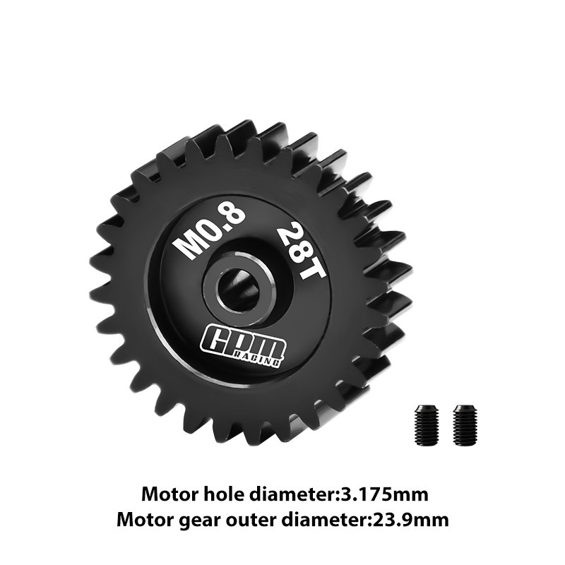 40Cr Steel Motor Gear 28T (32 Pitch,Module: 0.8mm,Motor Tooth Diameter: 3.175mm) - GPM MG328T/0.8M