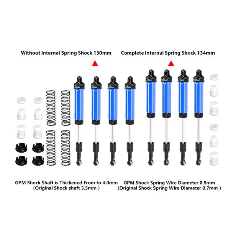 TEAM LOSI LMT 2.0 Grave Digger 4X4 Solid Axle Brushless Monster Truck 6061-T6 Alloy Front & Rear Complete Internal Spring Shock set (130mm And 134mm) - GPM LMT2130134FR